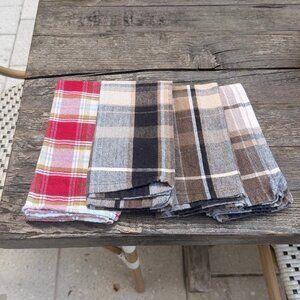 Lot of 4 Plaid Table Dinner Napkins Red & Brown St. Nicholas Square